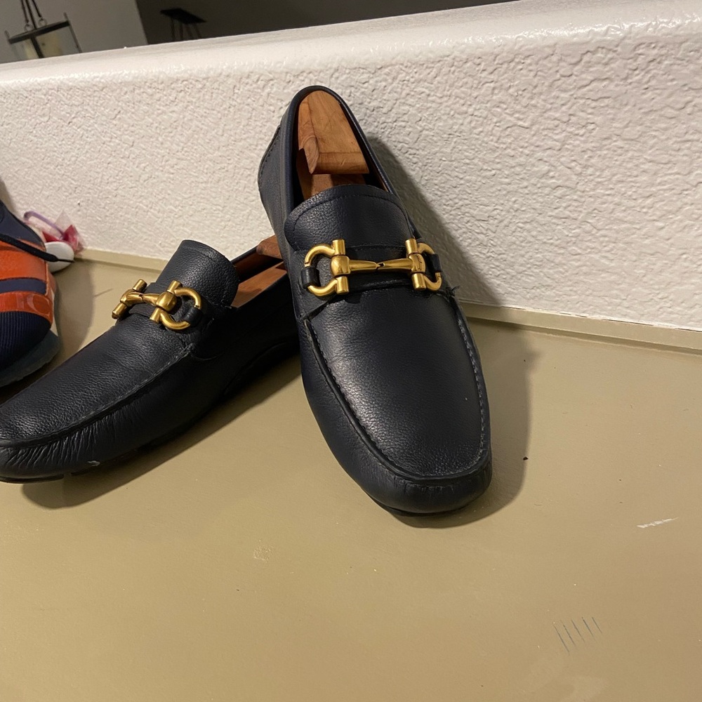 Men's Black Leather Loafers with Gold Buckle